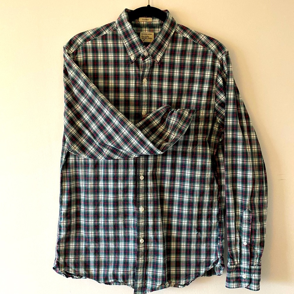 Sewn for J Crew Mens Plaid Long Sleeve Shirt Medium